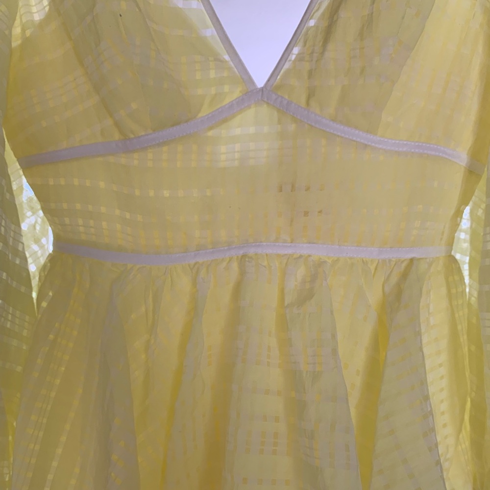 STAUD Yellow Sheer Organza Tiered Mini Dress Puff Sleeve V Neck Size 2 NWOT - Picture 2 of 12